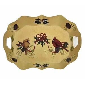 Lenox Winter Greetings Metal Tray Toleware Large 18 x 14 Rectangle Cardinal Bird